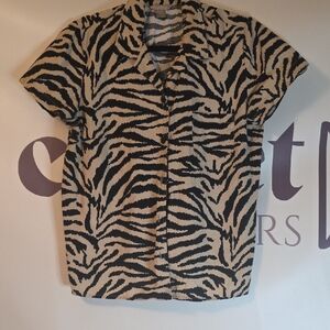 White Stag Zebra Print Button Down Shirt - Black and Tan